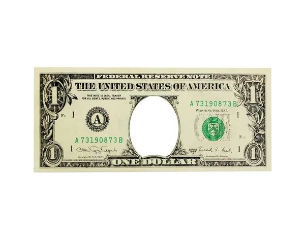 Один долар з отвором замість президента ізольований — стокове фото