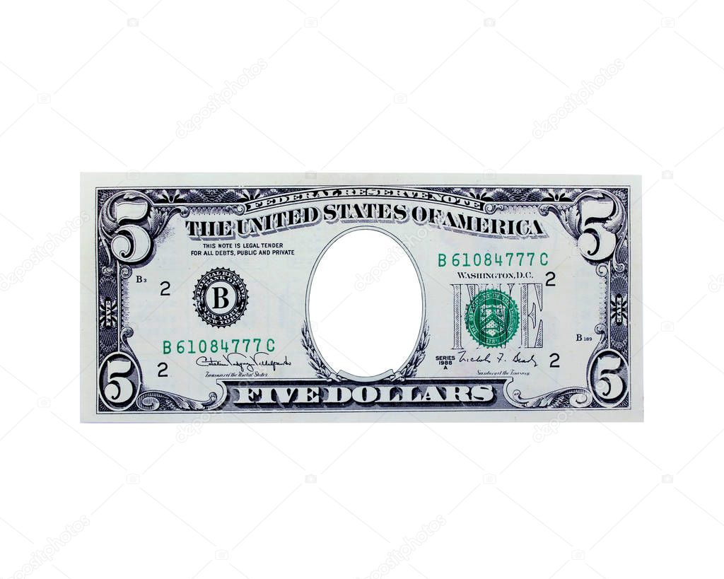five dollars with hole instead president isolated