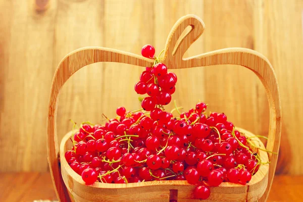 Red currant on the wooden vase — Stock Photo, Image