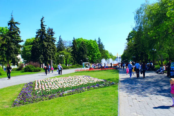 Oamenii merg de-a lungul parcului — Fotografie, imagine de stoc