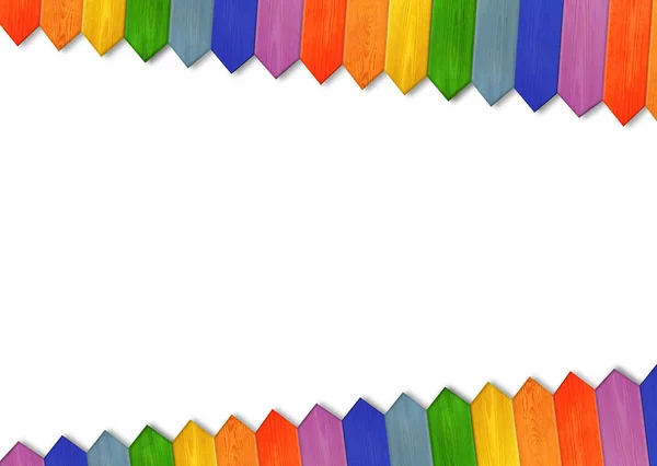 Cerca de madeira multicolorida de cores de arco-íris isolado — Fotografia de Stock