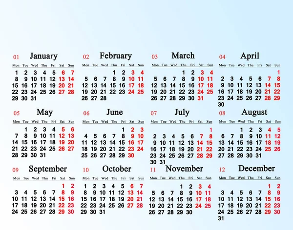 Calendar for 2018 on the white blue gradient background — Stock Photo, Image