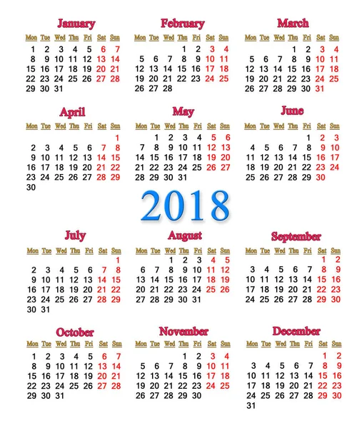 Kalender voor 2018 op de witte achtergrond — Stockfoto