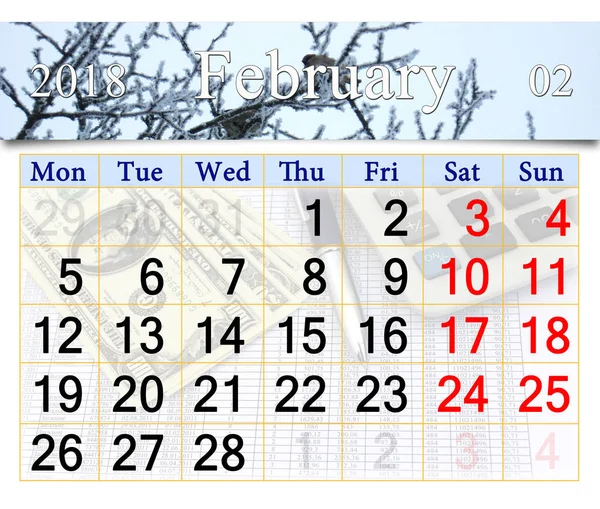Kalender voor januari 2018 met winter mussen — Stockfoto