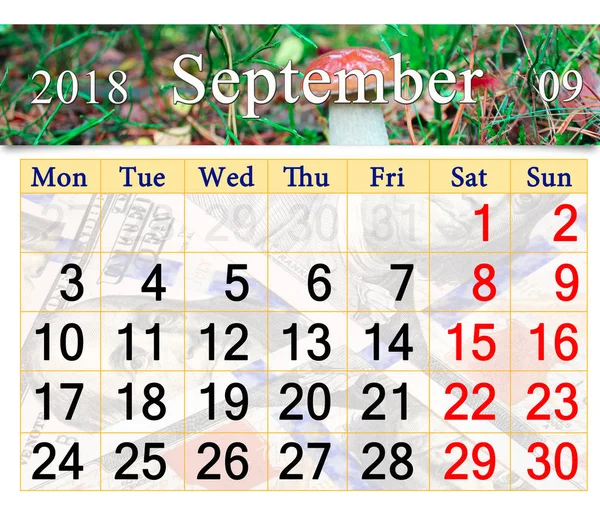 Ημερολόγιο Σεπτεμβρίου 2018 με μανιτάρι cep — Φωτογραφία Αρχείου