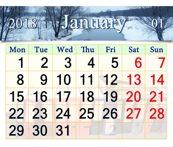冬の川で 2018年 1 月のカレンダー — ストック写真