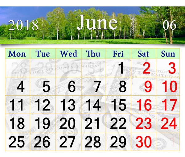 2018 június táj a viharfelhők naptár — Stock Fotó