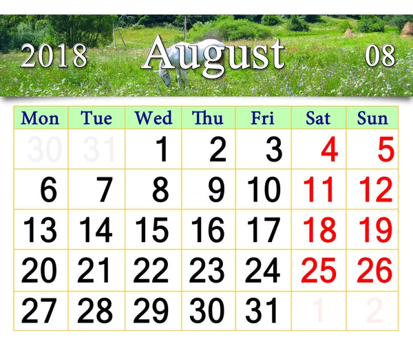 Kalendarz dla lipca 2018 z koniem w polu lato — Zdjęcie stockowe