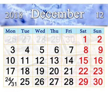 Aralık 2018 hoar-Don tarafından kapalı şube ile için takvim