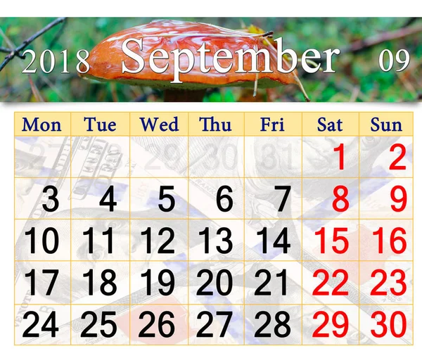 Kalender för September 2018 med svamp av Suillus — Stockfoto