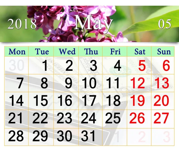 Kalendarz do maja 2018 r. z bzu — Zdjęcie stockowe