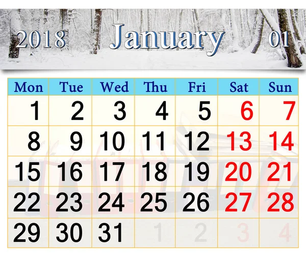 Kalender für Januar 2018 mit Birkenhain — Stockfoto