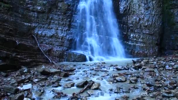 Waterfall Water Falling Cliff Manyavskii Waterfall Carpathian Mountains — Stock Video