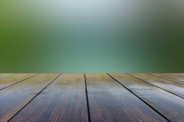 Ahşap Pano boş tablo önünde arka plan bulanık. Vintage doku