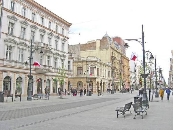 Lodz Pologne Juillet 2019 Vie Urbaine Lodz Trafic Achalandé Dans — Photo