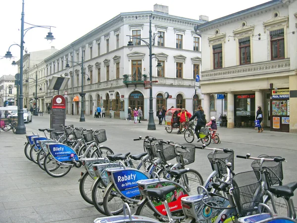 Lodz Poland July 2019 View City Street Many Bicycles City — Stok fotoğraf