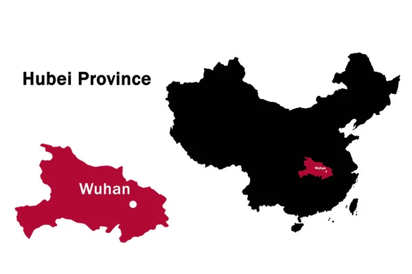 武漢の首都の指定で中国湖北省の地図 英語で名前を持つ湖北省の中国の州 英語で中国の地図 コロナウイルスが発生した中国の都市 — ストック写真