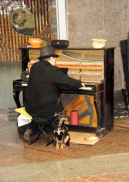 Kyiv Ukraine March 2019 Homeless Man Playing Piano Street Stray — Stock Photo, Image