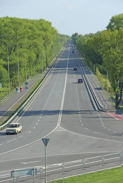우크라 2020 2020 노면에 나무와 고속도로의 파노라마 아름다운 도로와 나무들이 — 스톡 사진