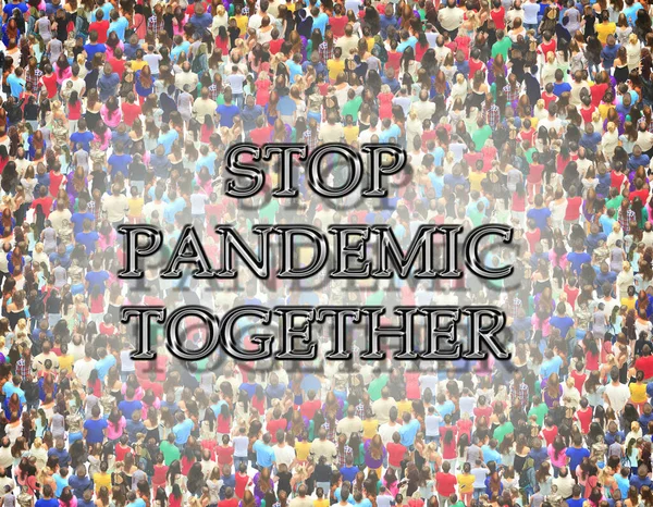 Powstrzymaj Pandemię Razem Tłumem Ludzi Ludzki Tłum Odwołanie Sprawie Covid — Zdjęcie stockowe