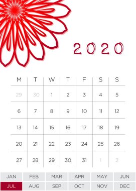 Basit Aylık Takvim Temmuz 2020