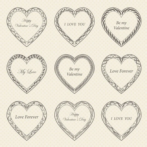 Valentine's Day vintage frames on background — Stock Vector