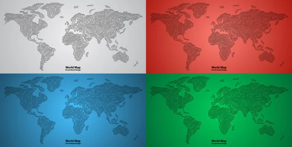 Ensemble de carte du monde PCB design — Image vectorielle