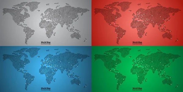 Ensemble de carte du monde PCB design — Image vectorielle