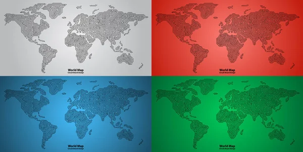 Conjunto de Mapa Mundial PCB design — Vetor de Stock