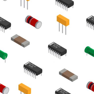 İzometric elektronik komponentleri vektör seamless modeli. Capa