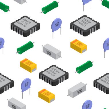 İzometric elektronik komponentleri vektör seamless modeli. Capa