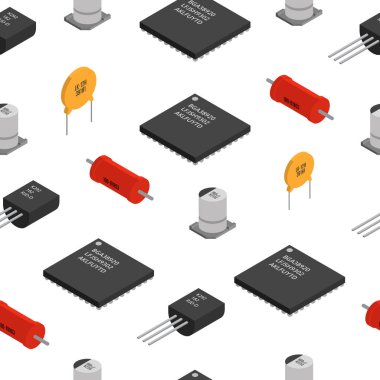 İzometric elektronik komponentleri vektör seamless modeli. Capa