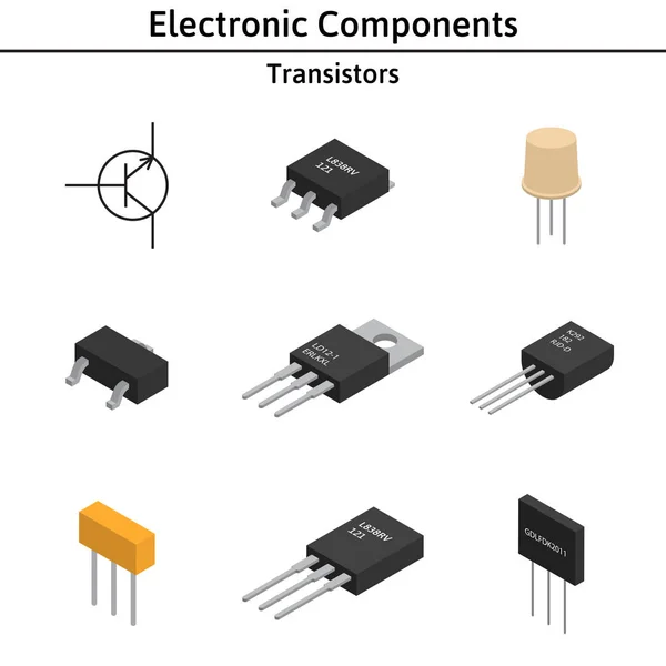 Vektorsatz izometrischer elektronischer Komponenten. Transistoren. — Stockvektor