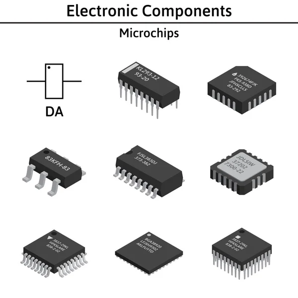 Vektör izometric elektronik bileşenleri ayarlayın. Mikroçip.