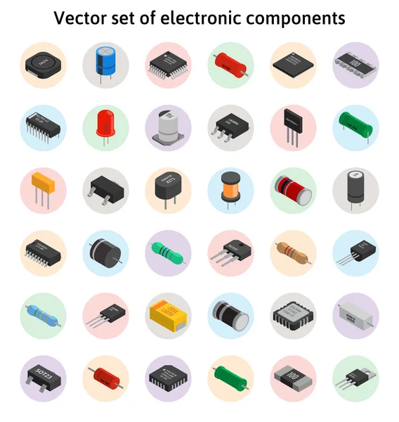 Grande conjunto vetorial de componentes eletrônicos izométricos. Capacitores, r —  Vetores de Stock