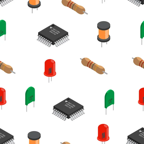 Patrón sin costura vectorial de componentes electrónicos izométricos. Capa. — Vector de stock