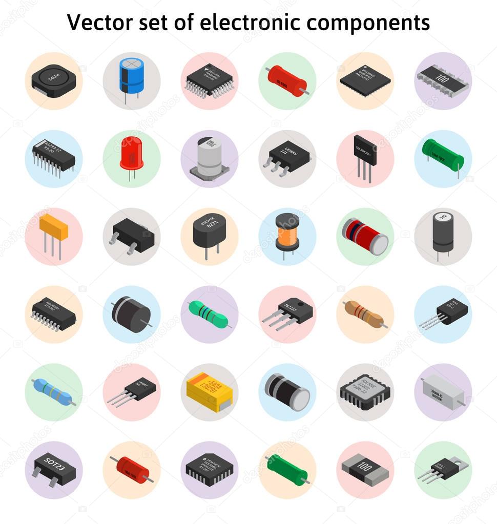 Big vector set of izometric electronic components. Capacitors, r