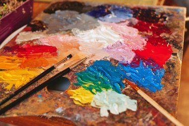 Sanatçı palet Boya fırçaları ile