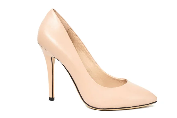 Donna beige tacchi alti scarpe in pelle — Foto Stock