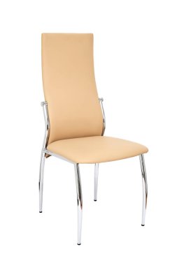 Krom metal ayak üzerinde bej moder koltuk