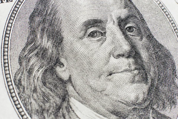 Close up de cem dólares nota retrato — Fotografia de Stock