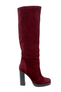 Süet deri üzerinde beyaz arka plan izole kadın kış yüksek topuk çizmeler