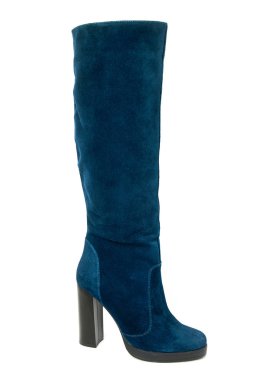 Süet deri üzerinde beyaz arka plan izole kadın kış yüksek topuk çizmeler