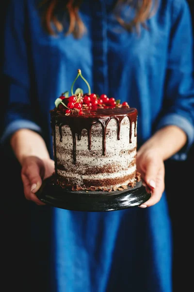 Fille Avec Gateau Anniversaire Noel Stock Photo