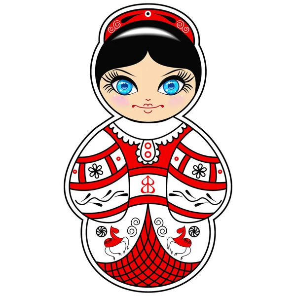 Illustration of doll with decorative Russian Northern Mezen painting _ 3 — стоковое фото