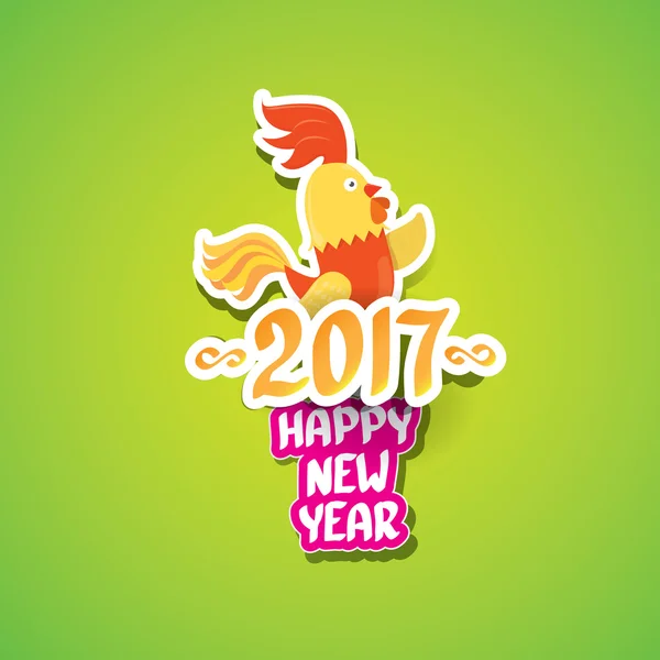 Vector new year 2017 with cartoon funny rooster — Stock Vector