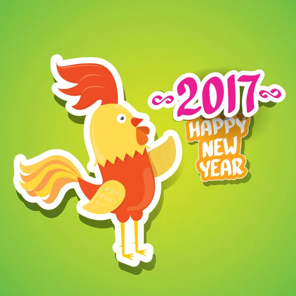 Vector new year 2017 with cartoon funny rooster — Stock Vector