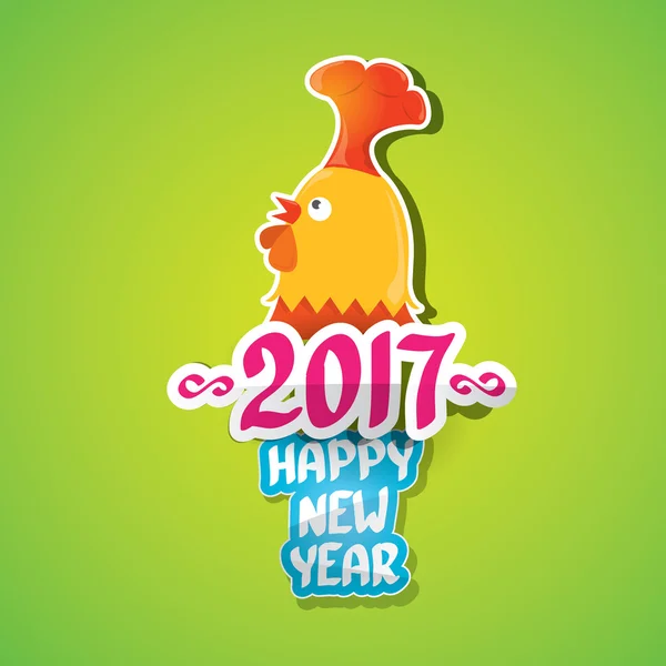 Vector nuevo año 2017 con dibujos animados divertido gallo — Vector de stock