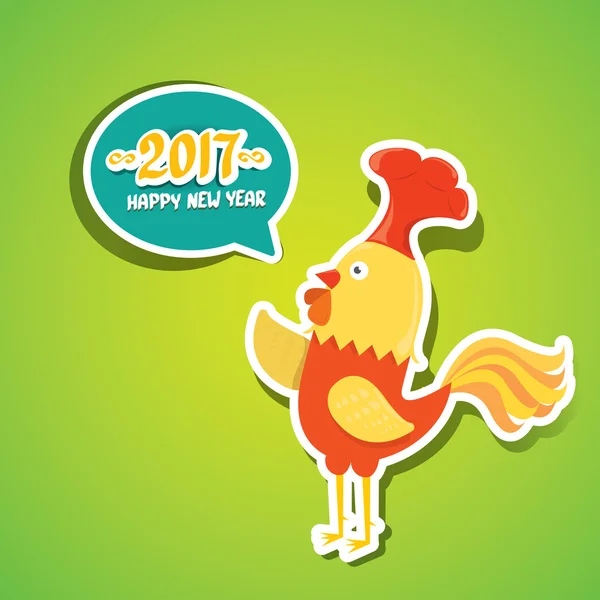 Vector nuevo año 2017 con dibujos animados divertido gallo — Vector de stock