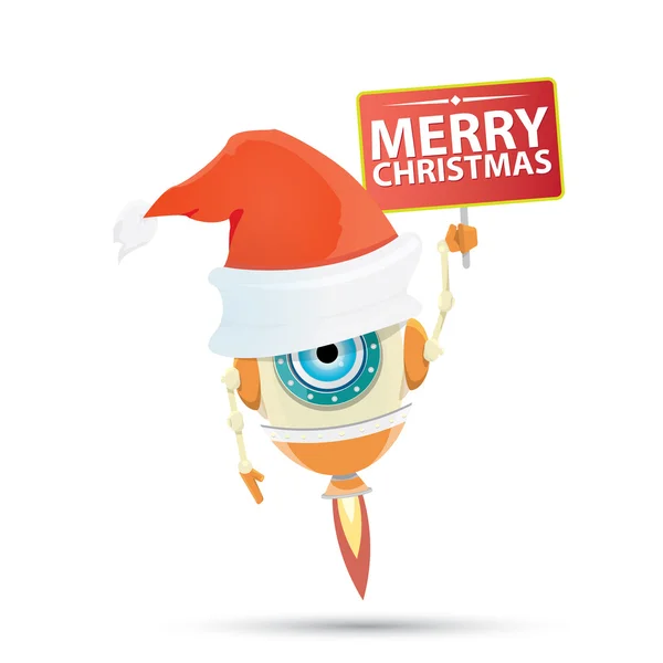 Cartoon Cute Robot elf with santa red hat. — Stock Vector